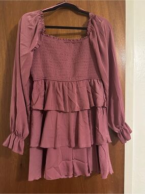 T.J.Maxx Mauve Tiered Ruffle Long-Sleeve Dress